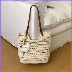 SQ11 Lưới Handmade Mùa Hè Dệt Túi Dành Cho Nữ Niche Mới Lười Túi Đeo Vai Móc Hoa Đi Biển Túi