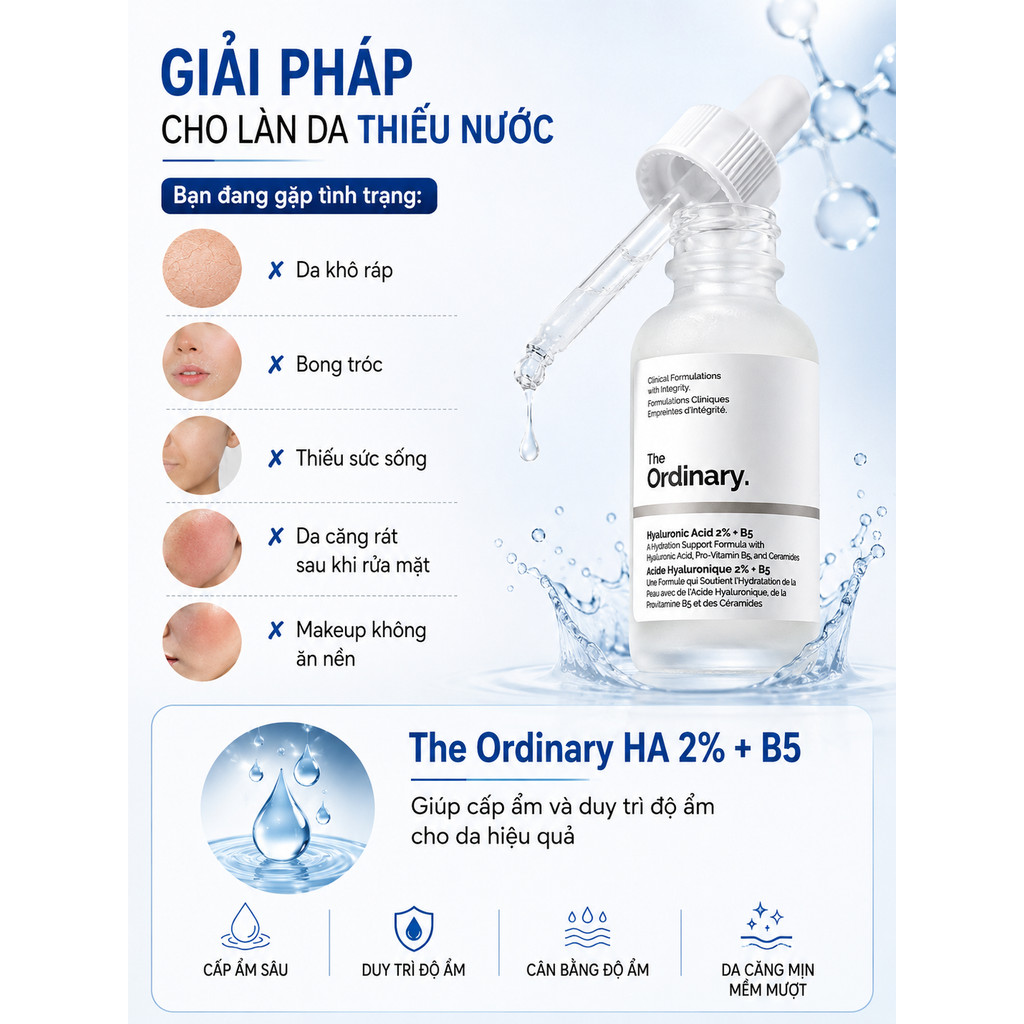 The Ordinary Hyaluronic Acid 2% + B5 30ml Chính Hãng | Serum HA Cấp Ẩm Mịn Da