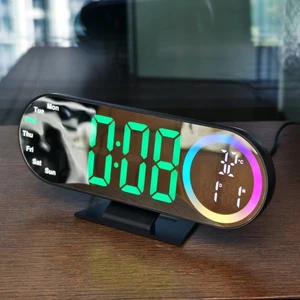 Sáng Tạo RGB Đồng Hồ Báo Thức Màn Hình Lớn Gương Kỹ Thuật Số Đồng Hồ Điện Tử LED Giao Hưởng Sản Phẩm Mới Đồng Hồ Báo Thức Học Sinh Bàn Đồng Hồ