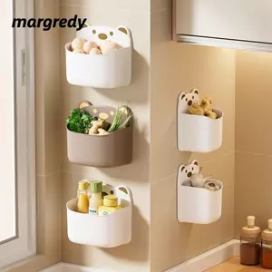 Hộp lưu trữ treo tường MARGREDY, Hộp đựng văn phòng phẩm Hộp đựng bàn làm việc màu nâu trắng, Gấu hoạt hình tự dính sáng tạo Không có bút khoan Trường học văn phòng