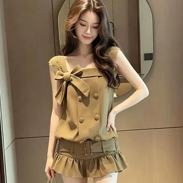[Thời gian có hạn Seckill] Đầm ren nơ kiểu Pháp dành cho nữ Mùa hè Phong cách mới Thiết kế thích hợp eo hẹp thon gọn hơn Váy ngắn hai viền