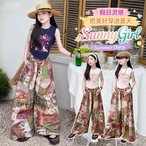 Quần ống rộng in hoa cho bé gái Mùa hè Phong cách mới Thời trang trẻ em Quần mỏng thông thường