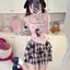 Bộ đồ phong cách Pure Desire Hot Girl Áo ngắn tay dễ thương ngọt ngào + Tay sọc cầu vồng + Bộ đồ ba mảnh váy ca rô