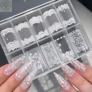 Giấy Dán Móng Tay AMBU, Thiết Kế Ren Họa Tiết Hoa Tulip Dán Móng Tay, Hiệu Ứng Sequin Chuyên Nghiệp Đen Trắng Móng Tay Nghệ Thuật Dán Móng Tay DIY