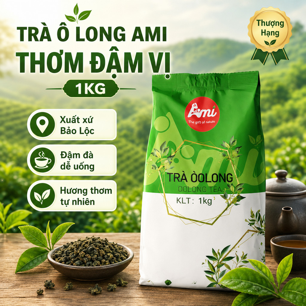 Trà OLong AMI Thơm Đậm Vị 1Kg (Có Gói Chia Lẻ) - Lý Tưởng Cho Pha Trà Sữa, Trà Trái Cây