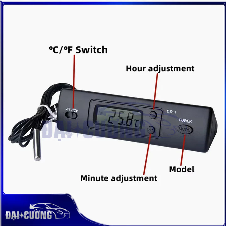 Nhiệt kế đa năng DS-1 ,Nhiệt kế điện tử cảm biến nhiệt độ C/F, đồng hồ đo nhiệt độ cho nội thất xe hơi