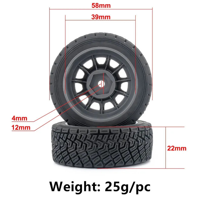 4 58mm 12mm Hex WRC Rally Lốp Đua Lốp 12mm Hex cho 1: 14 1: 10 RC Trên Đường Xe MJX 14303 C3 Tamiya M05 M08 ZD RX12 DSK Nâng Cấp Phần