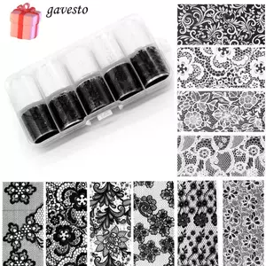GAVESTO 2.5 * 60 cm Dán Móng Tay, Chuyển Lá Ren Móng Tay Nghệ Thuật, Phong Bì Gợi Cảm Nóng Đầy Hoa Dính Đen Trắng Chuyển Đề Can DIY Làm Móng Tay
