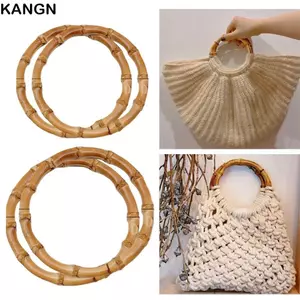 KANGN Ví Tre Tay Cầm, Tay Cầm Túi Tre Tròn Có Thể Tháo Rời, Hộp Quà Tặng Tay Cầm Túi Xách Tre Băng Tay Cầm Hộp Quà Tặng