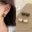 Bông tai hình bán nguyệt NICOLOO, Bông tai nữ trang sức Hàn Quốc, Cà phê cổ điển / Bông tai thời trang chấm bi màu be dành cho nữ
