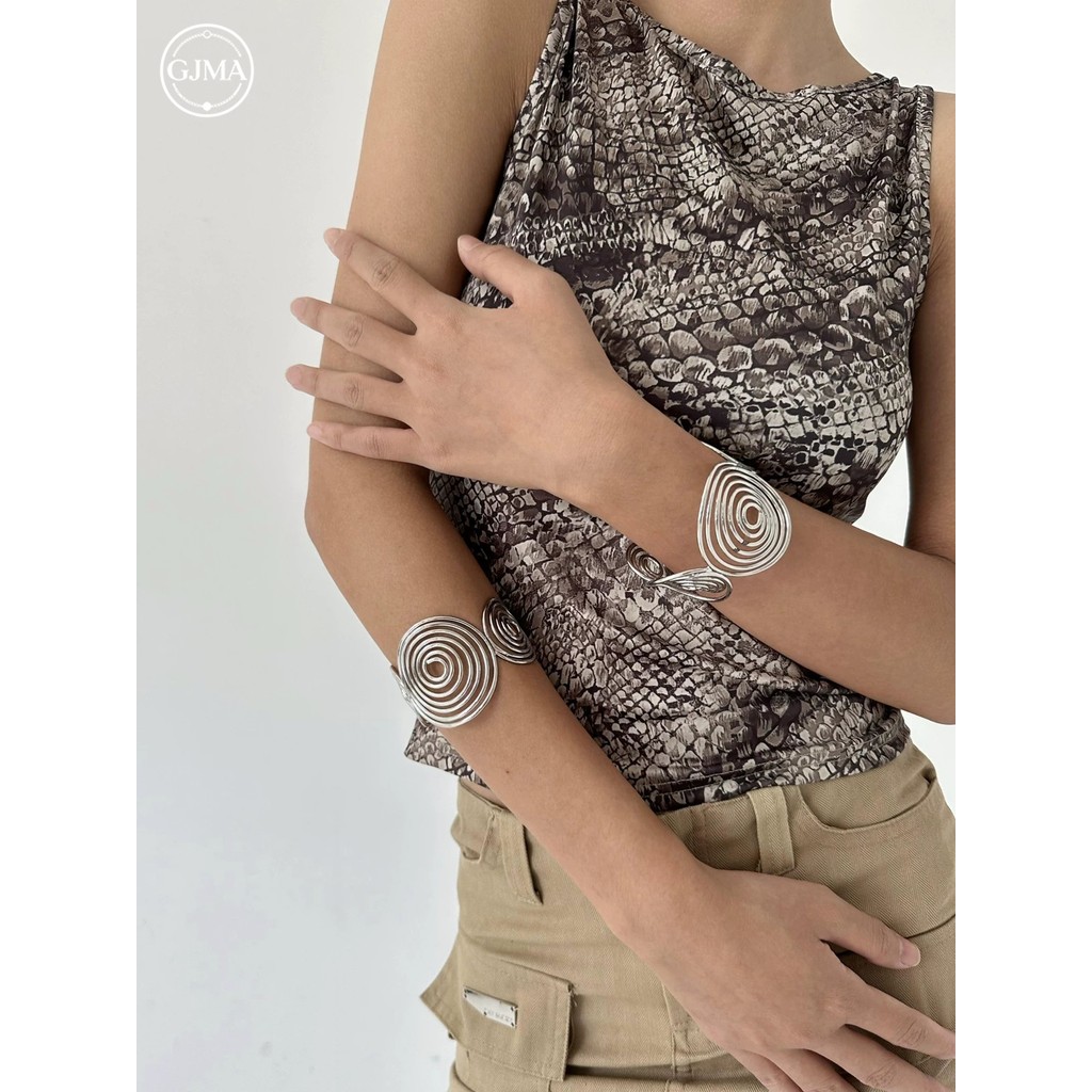 Kim Loại Tròn Muỗi Cuộn Dây Mở Lắc Tay Tuyên Bố Thời Trang Hình Học Cánh Tay Vòng Tay Niche Phụ Kiện