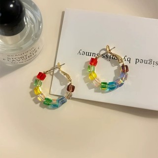 Bông Tai Nhiều Màu Sắc Vuông Pha Lê Đá Vòng Bông Tai Nữ Mùa Hè Dopamine Thủy Tinh Nhiều Màu Sắc Đính Hạt Bông Tai