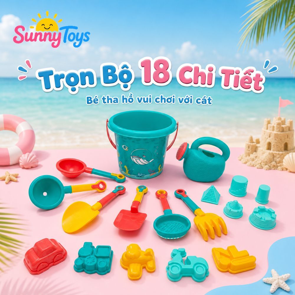 Bộ Xúc Cát Hình Vịt Xanh 18 Chi Tiết SunnyToys  - Đồ Chơi Đi Biển Cho Bé Vui Chơi