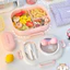 Hộp Đựng Cơm 3 Ngăn HomeMate Kèm Muỗng Nĩa, Hộp Cơm Văn Phòng Nắp Đậy Kín Màu Pastel Dễ Thương