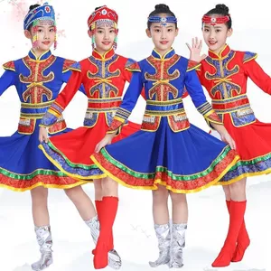 ✿ Trẻ em Mông Cổ Savanna Trang Phục Truyền Thống Lễ Hội Bé Gái Đầm Khiêu Vũ Dân Tộc Sự Kiện Liên Hợp Quốc