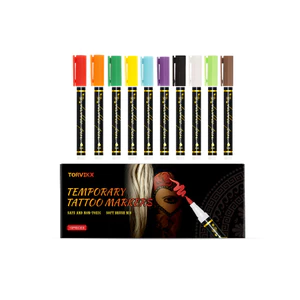 Bộ 10 màu đánh dấu hình xăm tạm thời TORVIKX - Bút nghệ thuật cơ thể không độc hại an toàn cho da, hình xăm giả cho các bữa tiệc & lễ hội