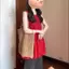 Phong cách Hàn Quốc Mùa hè Siêu đẹp Giảm tuổi Phong cách nụ hoa không tay màu đỏ chấm bi Váy Vest nữ hàng đầu