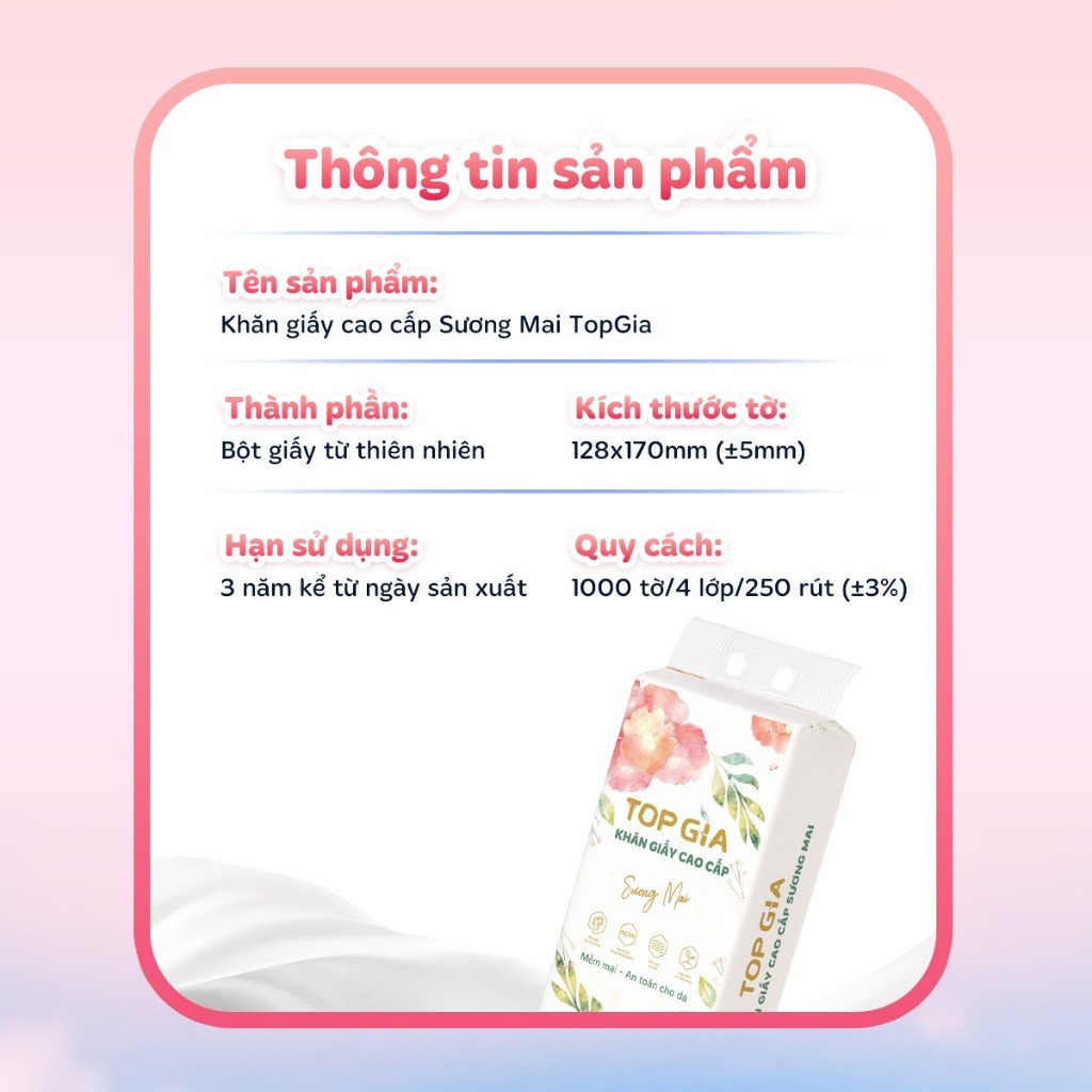 Thùng 10 bịch khăn giấy rút đáy Sương Mai TopGia mềm mịn 10000 tờ hàng Việt Nam 4 lớp dày dai