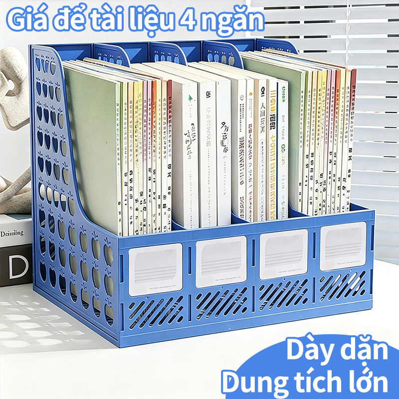 Kệ đựng tài liệu 4 ngăn nhựa để hồ sơ văn phòng sách decor bàn học gọn gàng học sinh sinh viên