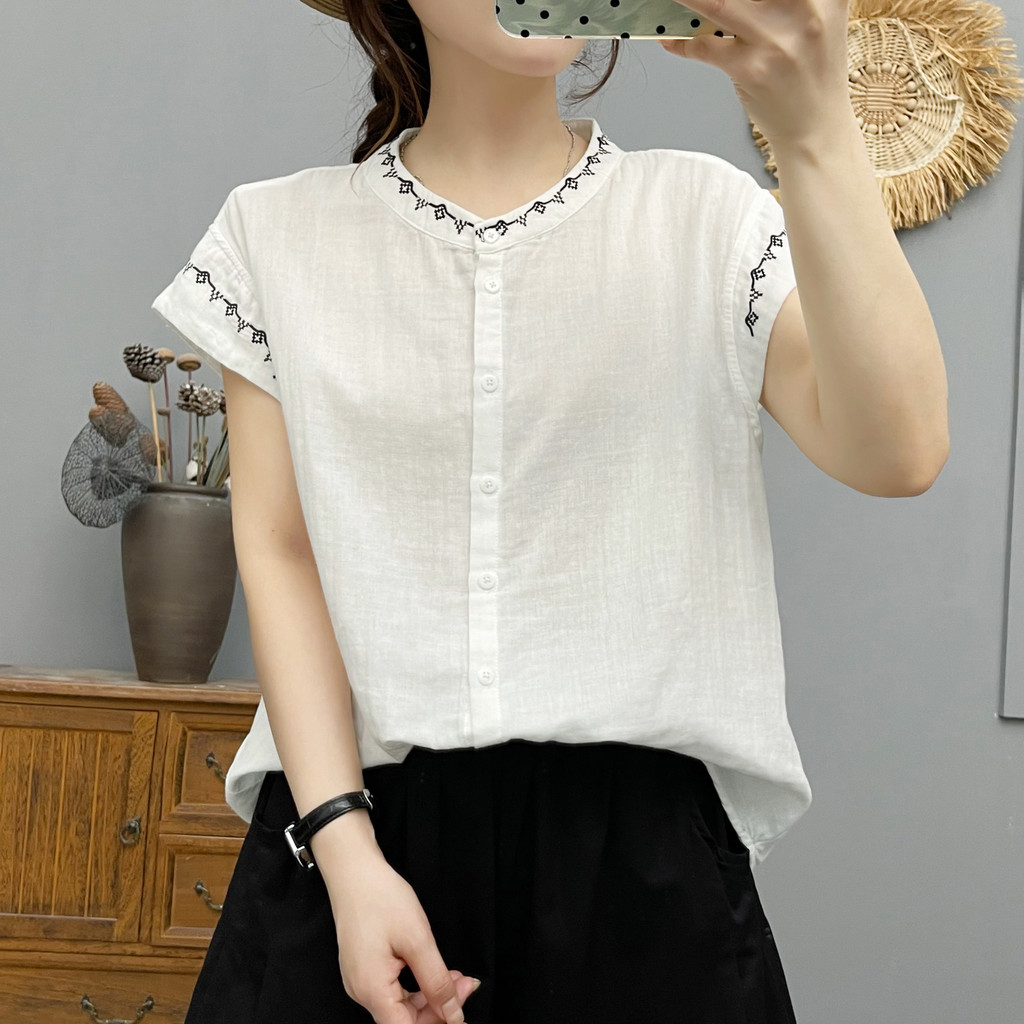 [Sẵn Sàng] Áo Sơ Mi Nữ Sợi Cotton Cao Cấp Mùa Hè 2026 Phong Cách Dân Tộc Thiết Kế Niche Không Tay