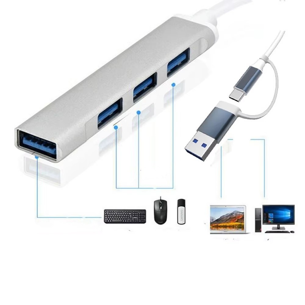 Bộ Chuyển Đổi USB 2 Trong 1 USB 3.0 Docking Ststion HUB 4 Cổng Bộ Chia USB Loại C Adapter Cho MacBook iPad iPhone Laptop Dây Chia