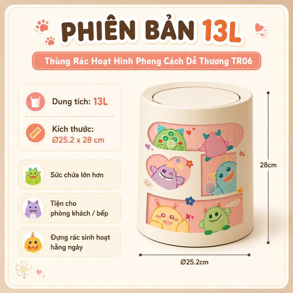 𝐂𝐌𝐀𝐑𝐓.𝐆𝐢𝐚 𝐝𝐮̣𝐧𝐠 Thùng Rác Hoạt Hình Phong Cách Dễ Thương TR06 | BigBuy360 - bigbuy360.vn