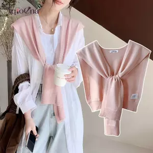 AqToCna Hàn Quốc Khăn Choàng Dệt Kim Mùa Hè Điều Hòa Không Khí Cổ Giả Ne Guard Đan Mỏng Thắt Nút Áo Đeo Vai Khăn Cho Nữ AqToCna