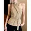 Phong cách gợi cảm Sweet Hot Girl Cross Halter Áo yếm Thiết kế quần áo nữ Cảm giác khổng lồ Tay áo eo hẹp có dây buộc đẹp mắt