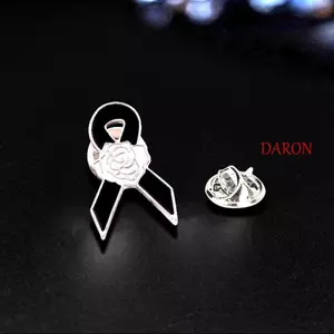 DARON Đen Ruy Băng Pin, Trắng Ve Áo Pin Tang Lễ Ruy Băng Huy Hiệu Trâm Cài, Đơn Giản Vintage Nhận Thức Men Đen Ruy Băng Huy Hiệu Tang Lễ Tưởng Niệm Pin Trâm Phụ Kiện