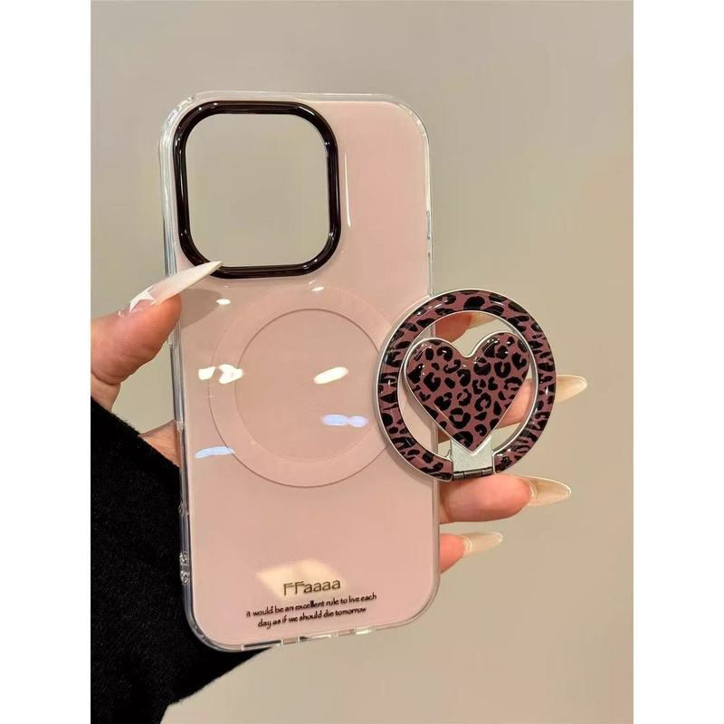 Ốp điện thoại Ins Mocha Heart Leopard Print Apple 17promax iPhone161514131211XSXR từ tính