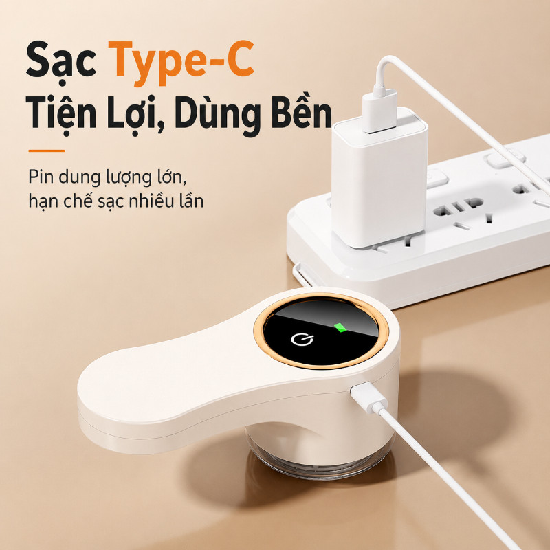 Máy cắt lông xù quần áo 6 lưỡi sạc điện màn hình LED hoạt động êm làm sạch bông xơ