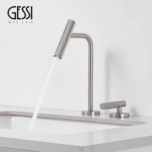 Vòi nước đôi GESSI của Ý, vòi nước nóng lạnh phòng tắm toàn bộ bằng đồng, vòi chậu rửa loại tách rời mạ niken xước có th