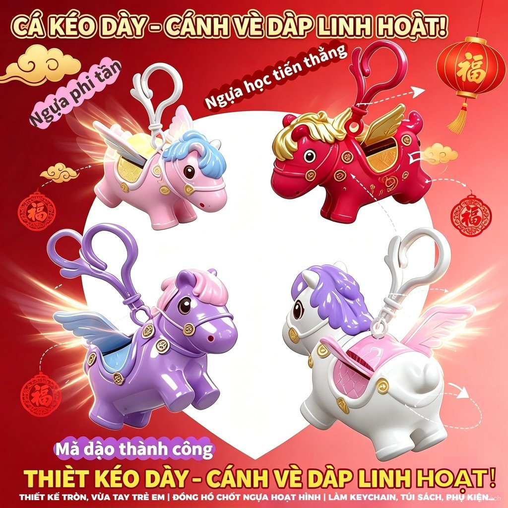 Mô hình ngựa sinh tiêu có cánh, Thiết kế dễ thương, nhiều màu sắc, đồ trang trí balo học sinh，may mắn năm mới