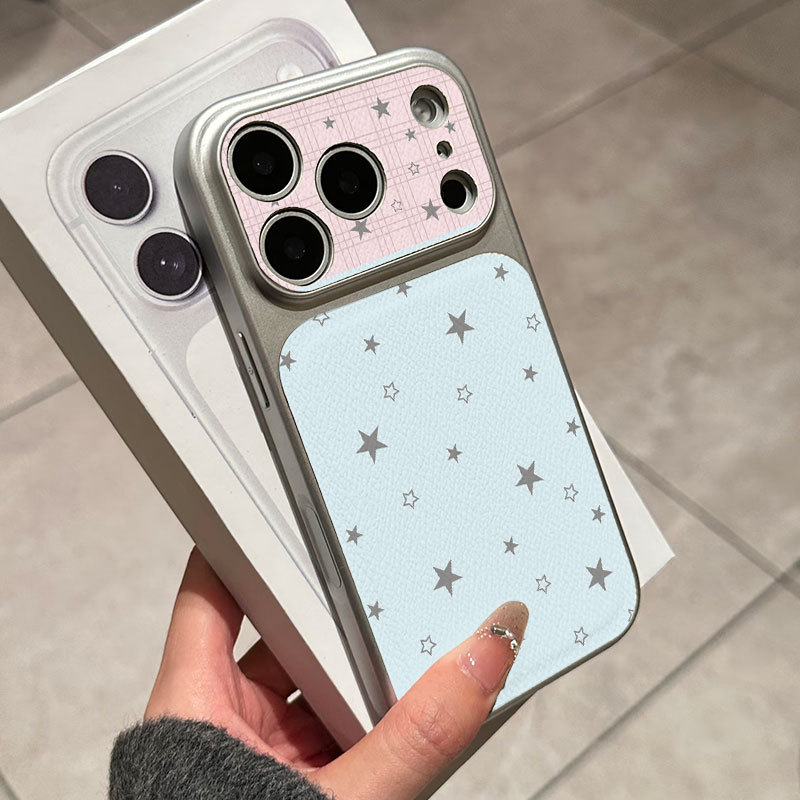 Ốp lưng iPhone mạ điện họa tiết da cho iP 17 16 15 14 13 12 11 Pro Max Plus Xr Xs Max họa tiết ngôi sao