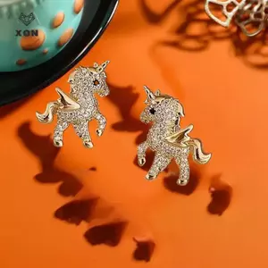 Bông tai động vật dễ thương mới dành cho nữ Tính khí Ngựa đính đá Tai cô gái Trang sức tiệc sinh nhật [Mina]