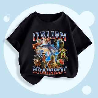 BST Vũ trụ BRAINROT cho bé  áo thun cotton cổ tròn thoáng mát cho bé trai 1-10 tuổi