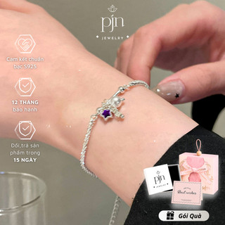 Lắc Tay Bạc Nữ PJN, Vòng Tay Hạt Bạc S925 Mix Trai Nuôi Nước Ngọt Charm Hình Sao Đá Thạch Anh Tím VT10