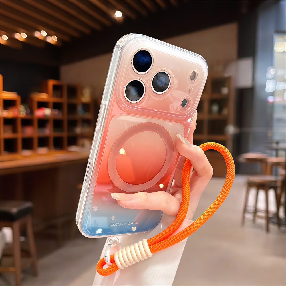 Ốp điện thoại từ tính dây rút gradient màu cho iPhone 17 Pro Max 14 15 16 pro max Bảo vệ ống kính chống rơi Vỏ cứng bảo vệ điện thoại
