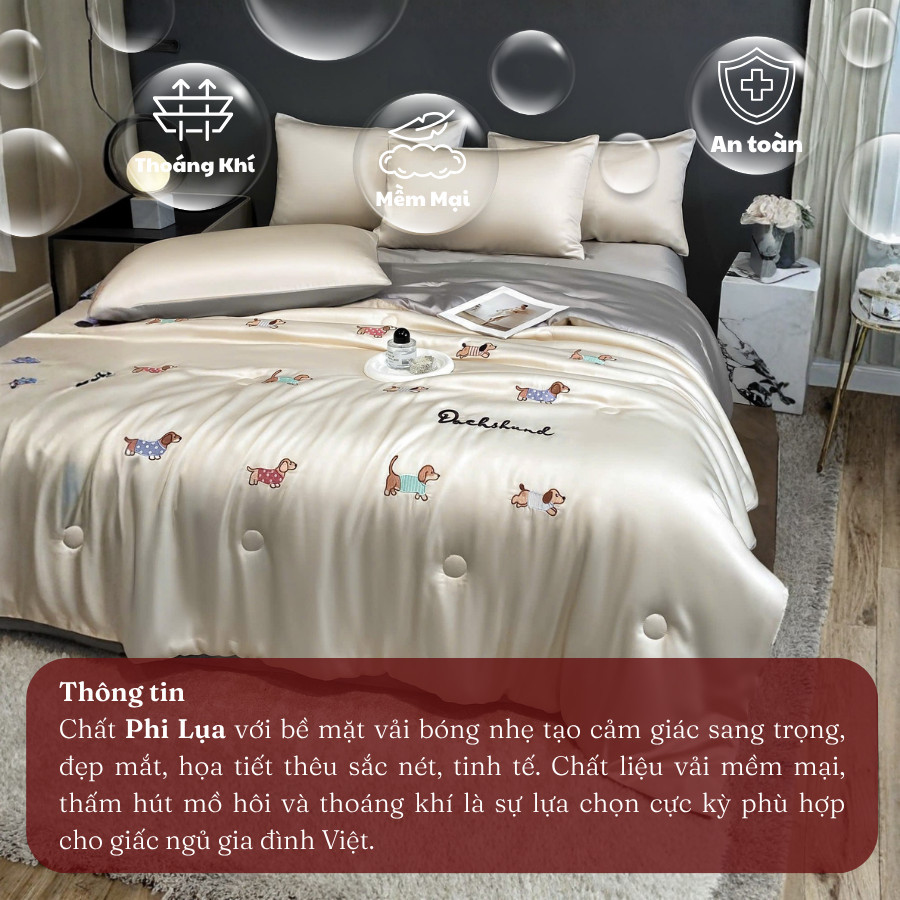 (ST802) Bộ Chăn Ga Gối Chất Liệu Phi Lụa Với Gam Màu Tươi Sáng Và Hình Thêu Nổi Bật - MemMinbedding Luxury