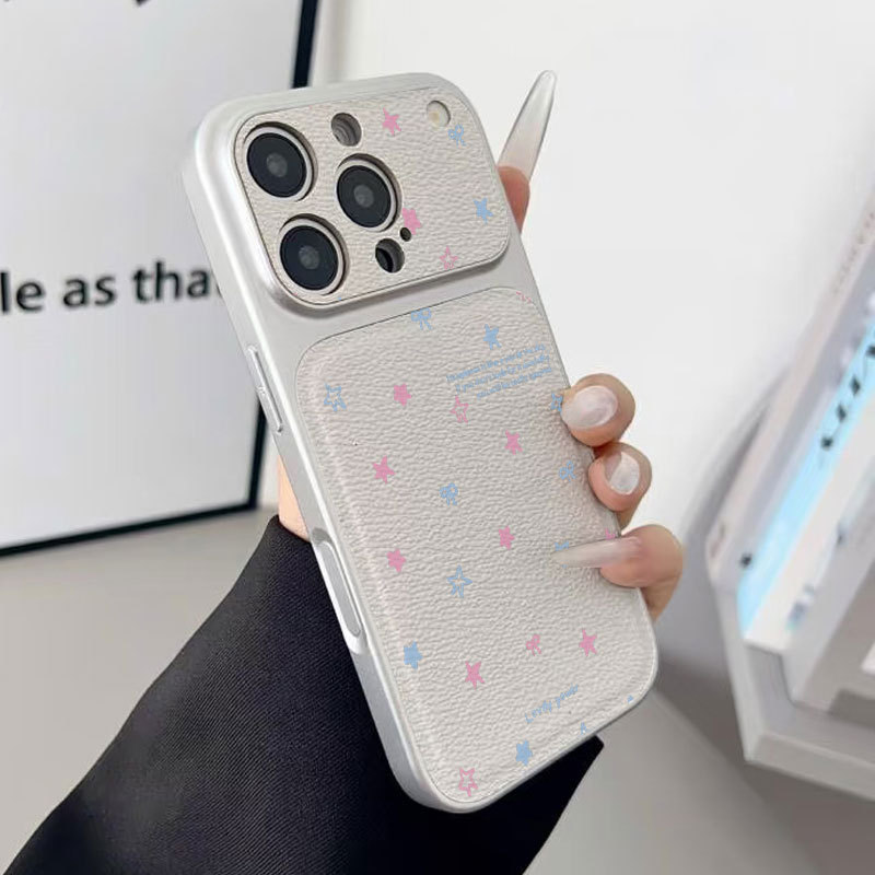 Ốp lưng iPhone họa tiết da mạ nơ hồng họa tiết ngôi sao iPhone 17 16 15 14 13 12 11 Pro Max Plus Max