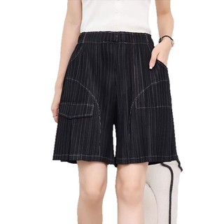 Miyake Quần Short Nữ Rời Thoải Mái Denim Xếp Ly Quần Crop Co Giãn Cao Thể Thao Đi Lại Quần Mùa Hè
