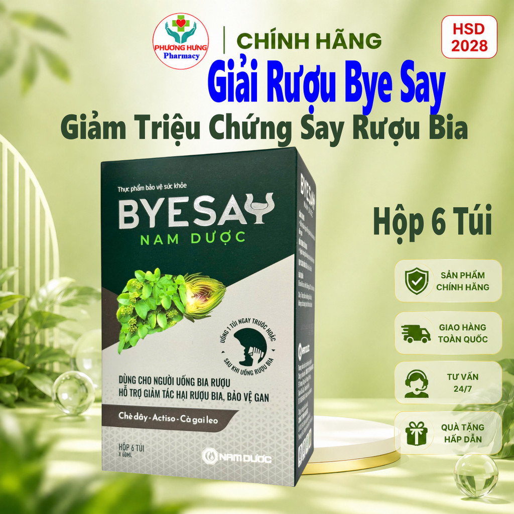 Nước Giải Rượu Byesay Nam Dược Giảm Triệu Chứng Say Rượu Bia, Tăng Cường Giải Độc Gan-Hộp 6 Túi