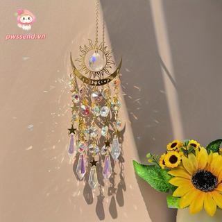 PWSEND Sunlight Catcher, Mặt dây chuyền pha lê đầy màu sắc ngọn lửa vàng, Đồ trang trí treo mặt trăng Đồ trang trí Dream Catcher Garden