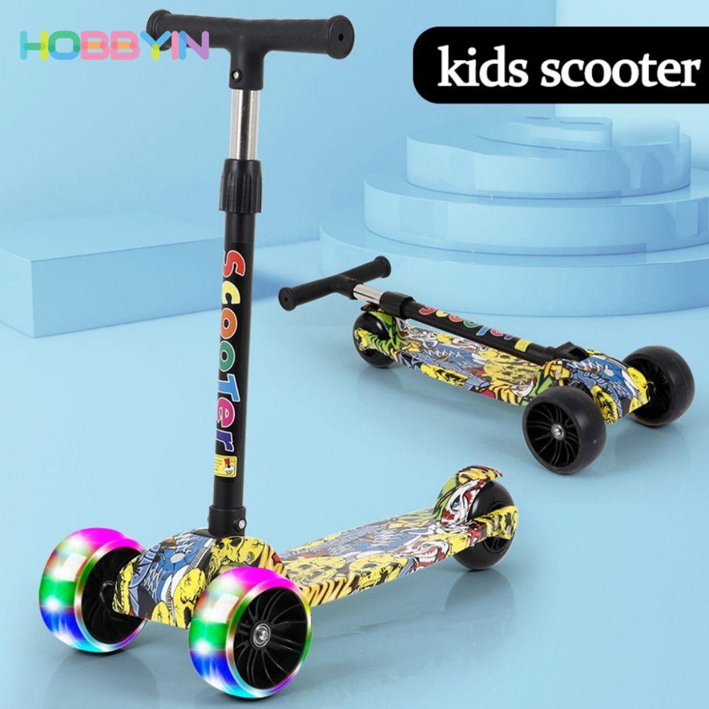 Xe tay ga trẻ em HOBBYIN, Bàn đạp mở rộng có thể gập lại Xe tay ga trẻ em, Đồ chơi thể thao Xe đạp cân bằng chiều cao có bánh xe Flash Xe tay ga 3 bánh cho trẻ em 3-12 tuổi