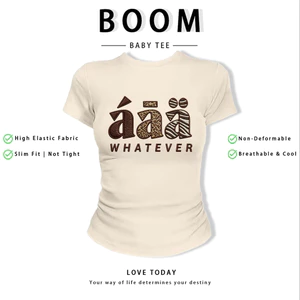 BOOM Áo Baby Tee Nữ Cotton Ôm Body-Áo Thun Ngắn Tay Y2K In Hình PhongCách Mùa Hè, Cổ Tròn Hàng Đầucách hàn quốc phong010