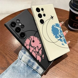 Cặp Đôi Trái Tim Bản Đồ Máy Bay Tuyến Đường Ốp lưng Samsung S21 S10 S9 Plus Ultra Note 9 10 Pro 20 Siêu Chống Sốc TPU Mềm Ốp lưng