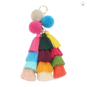 Polyester Nhiều Màu Sắc Tua Rua Pom Pom Móc Khóa Phụ Kiện Trang Trí Cho Túi Và Chìa Khóa