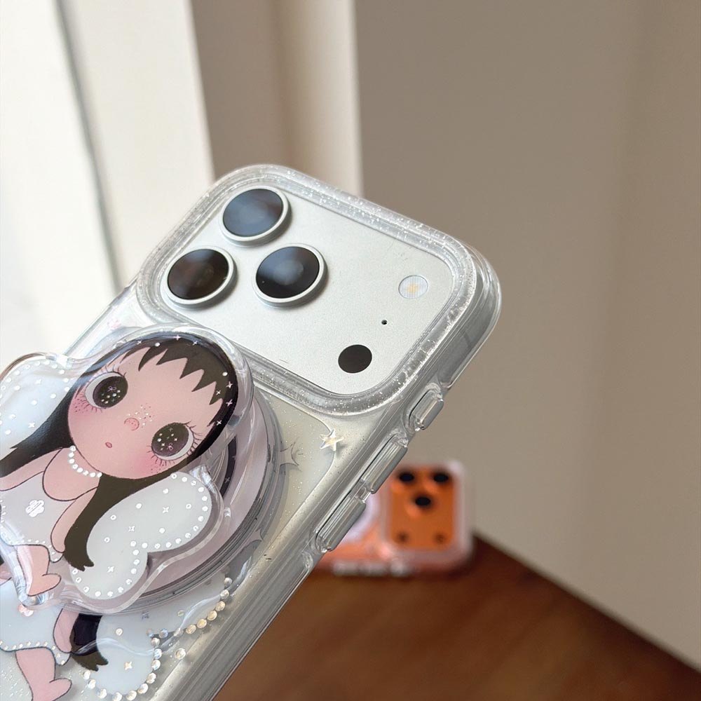 Ốp lưng cứng trong suốt Tương thích với iPhone 13 14 14Pro 14ProMax 15 15Pro 15ProMax 16 16Pro 16ProMax 17 17Pro 17ProMax Angel Xiaoyu Pattern Magnet Case