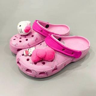 Dép sục nhựa bít mũi hoạ tiết hello kitty hồng nữ, sục trẻ em dễ thương tặng kèm charm trang trí