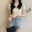 Áo len dệt kim màu tương phản nơ ngọt ngào kiểu Pháp Phiên bản ngắn giản dị mỏng hơn Nhìn tất cả @ -